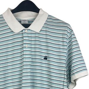 Brooks Brothers Mens XXL Slim Fit Performance Polo Cotton Blue‎ White Striped